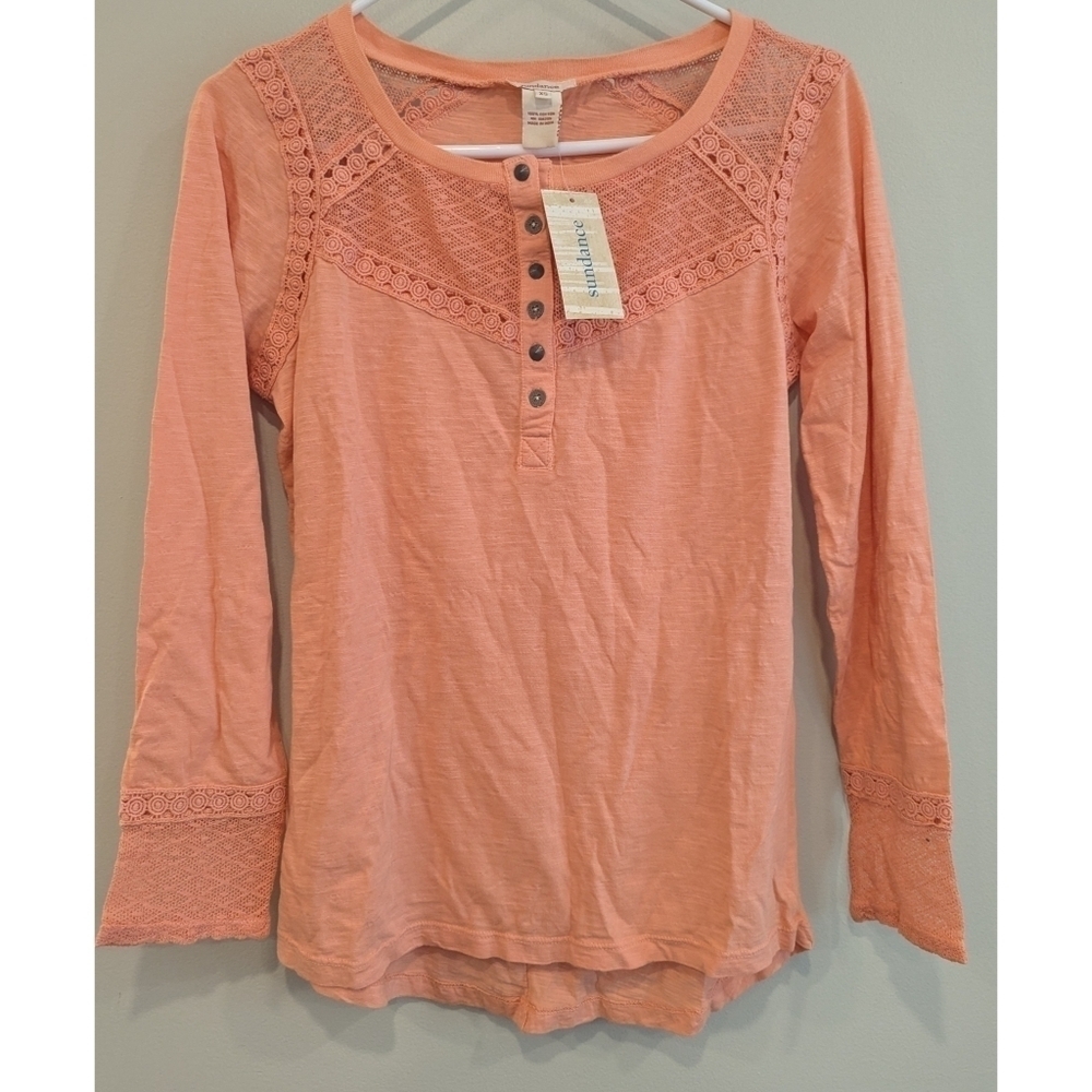 NWT Sundance Catalog Coral Lace Crochet Henley Cotton Top Size XS